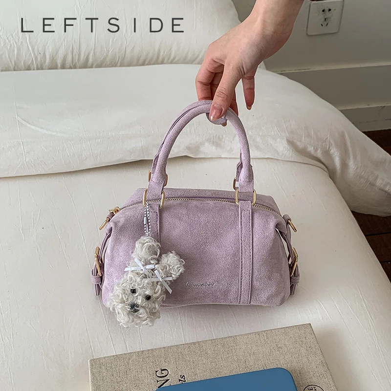 

Женская маленькая сумка-бочонок LEFTSIDE из искусственной кожи с милым брелоком-щенком, эстетичная повседневная сумка через плечо для свиданий, 2026, коллекция сумок