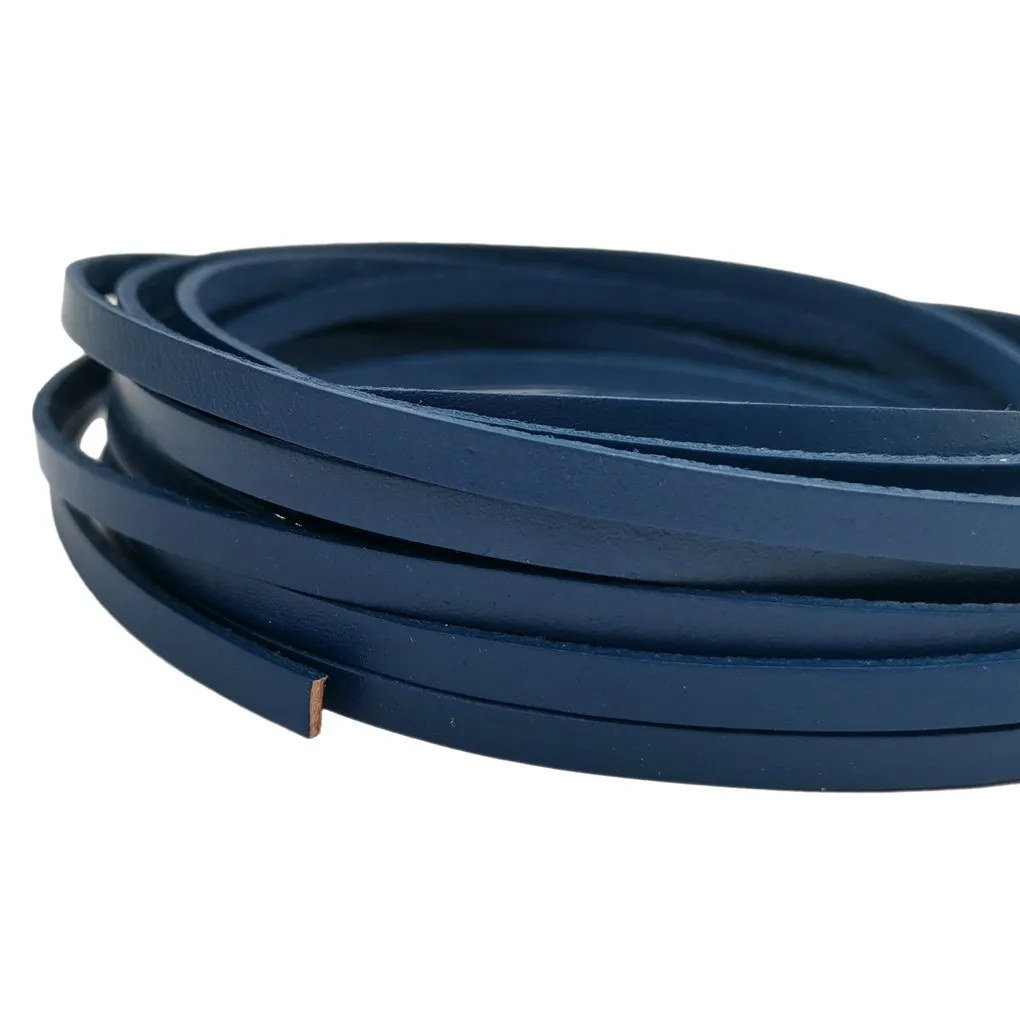 

Jewelry Making Flat Leather Strip 5mmx2mm Real Leather Cord Navy Blue