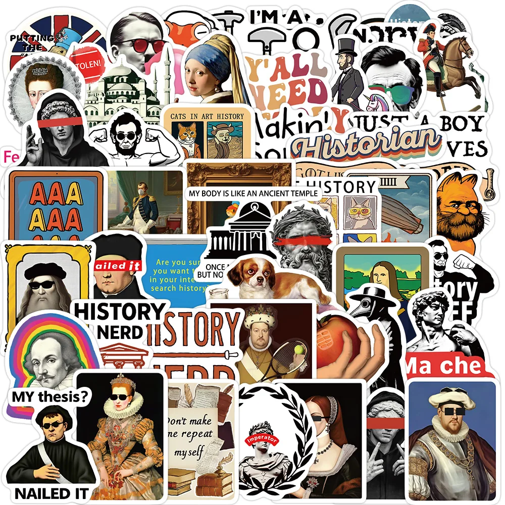 50PCS/Funny History Stickers Decorative Guitar Phone Case DIY Laptop Luggage Refrigerator Stickers Tablet Waterproof Stickers