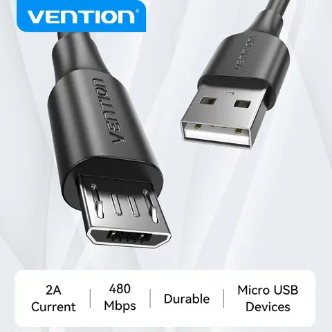 Vention – câble Micro USB noir, câble de données USB, câble de chargement de téléphone portable pour tablette Android 2A, fil USB 0.5/1/1.5/2/3M