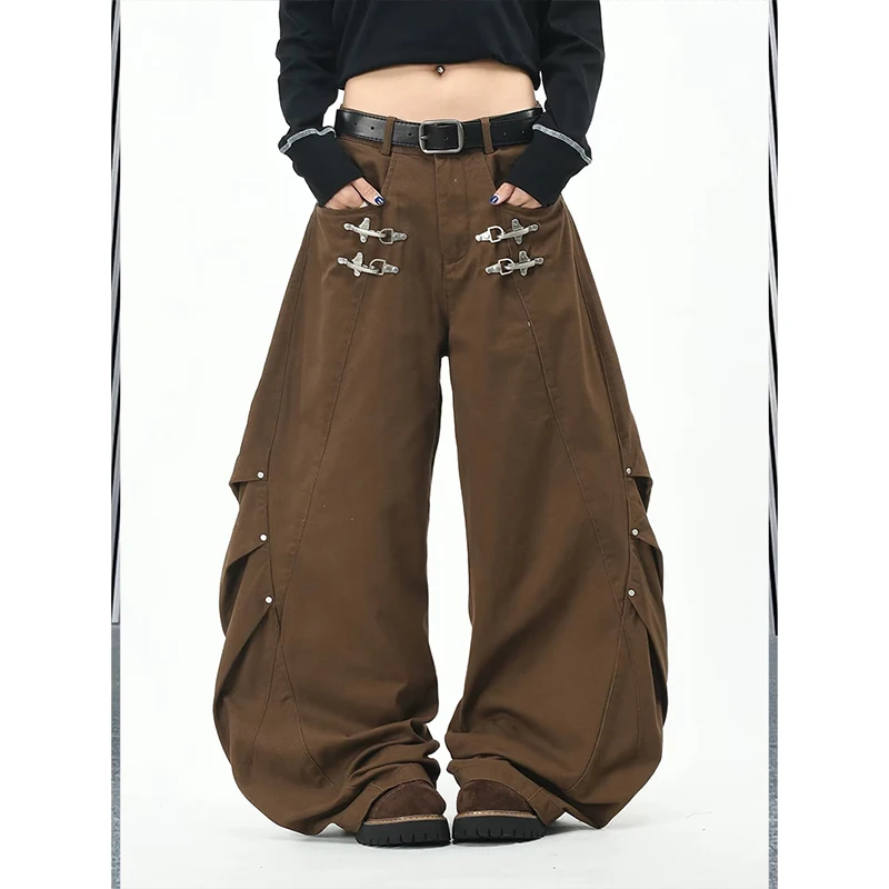 American High Street Style Men's Jeans with Airplane Buckle Pleated Design Loose Cool Knife Pants Autumn New Arrival ﻿