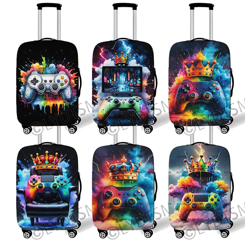 

Gamepad with Crown Print Luggage Cover for Travel Playing Video Game Suitcase Protective Cover Elastic Trolley Case Cover