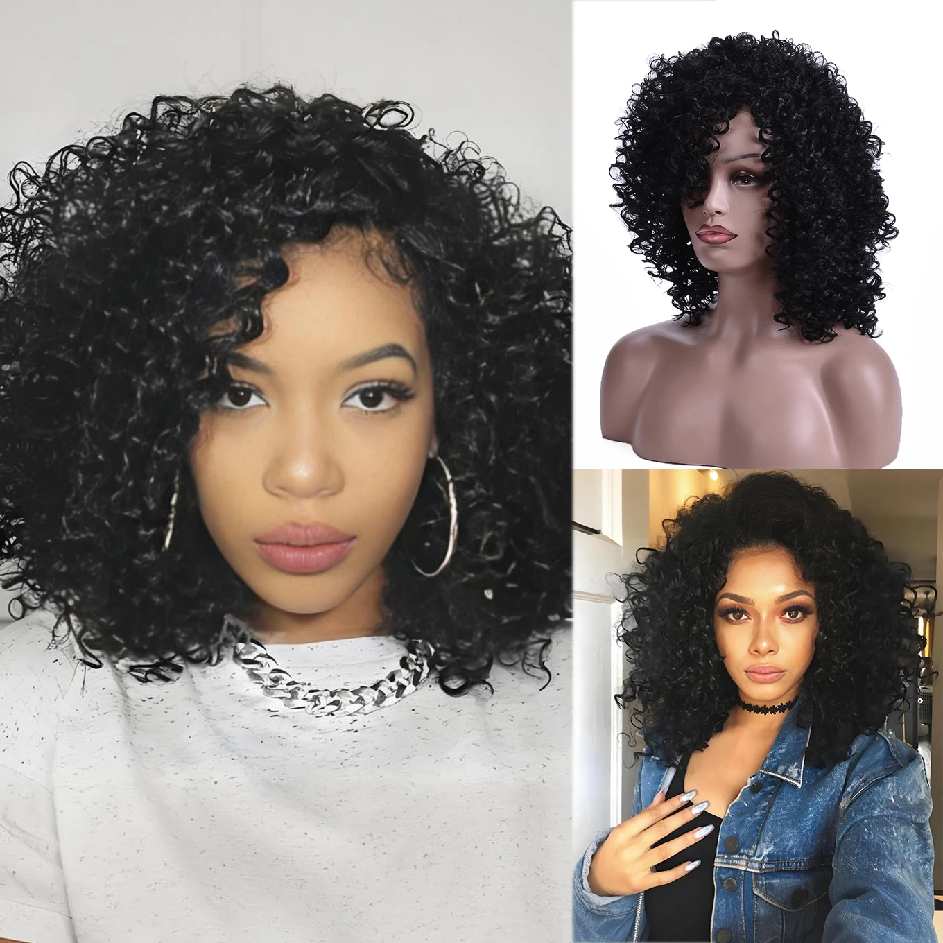 Black Long Curly Chemical Fiber Wig Synthetic Wig African American Women Hairstyle Suitable for Daily Wear