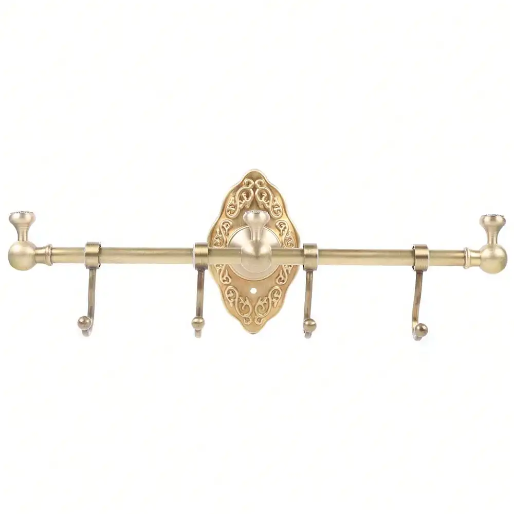 1pc Classic Style Wall Mounted Towel Bar W/ 4 Hooks - Chrome Finish, Bathroom Towel Rack Organizer For Bath, Bedroom, Kitchen