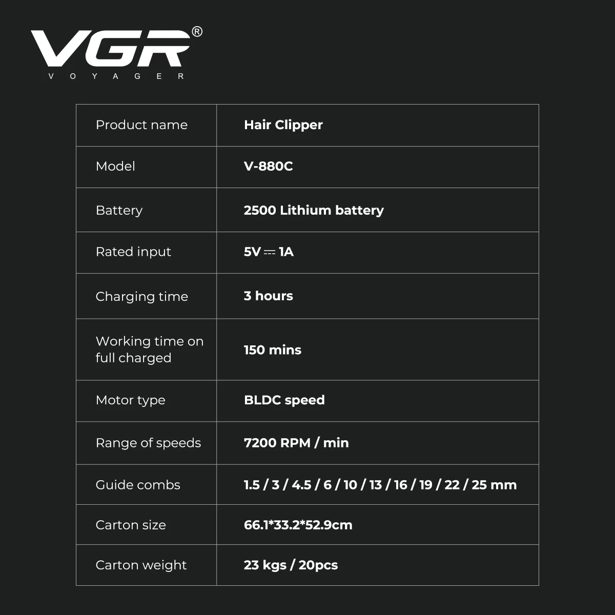 VGR Trimmer Professional Hair Clippers Rechargeable Trimmer Electric Hair Clippers Adjustable Hair Clipper Trimmer for Men V-880 view 6