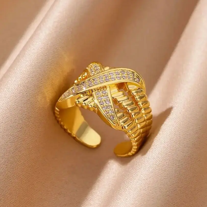 

Textured Crossed Letter X Rings for Women Stainless Steel Gold Color Wedding Couple Ring Aesthetic Jewelry Gift anillos mujer