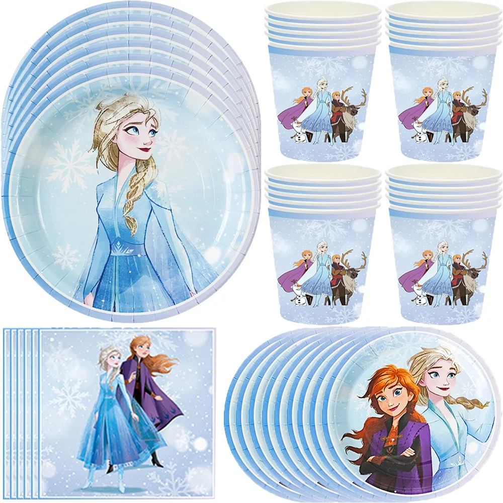 

For Children Disney Frozen Party Tableware Cartoon Theme Disposable Happy Birthday Decor Baby Shower Party Girls Party Supplies