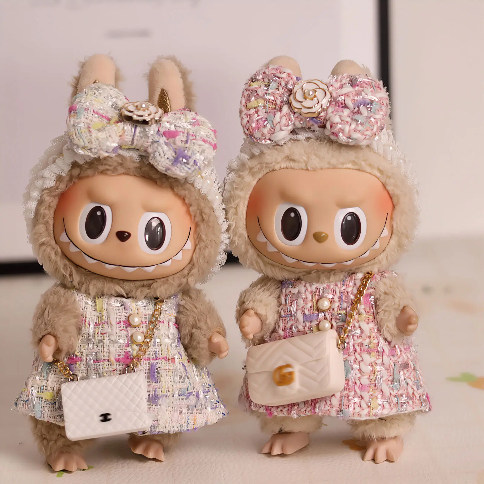 17cm Labubu Doll Clothes Advanced luxury design customization Heartbeat Macaron Labubu Doll Clothes Changing clothes Pendant set