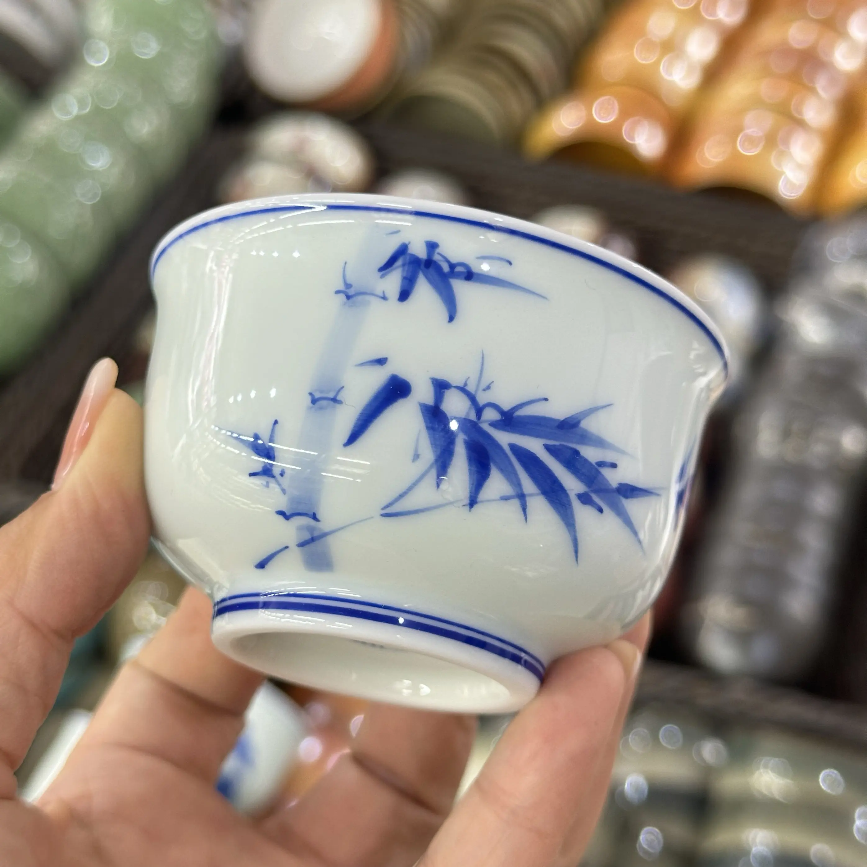 Jingdezhen Blue and White Hand Drawn Bamboo Cup Ceramic Cup Guest Cup Single Cup Large Tea Bowl Tea Cup Water Cup