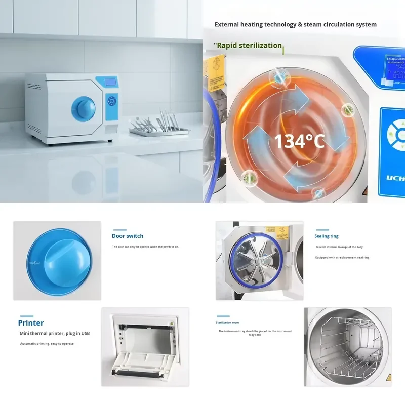 High Pressure Intelligent Steam Desktop Sterilizer LCD Screen Triple Vacuum Compact Pulse Type for Dental Cosmetic Equipment