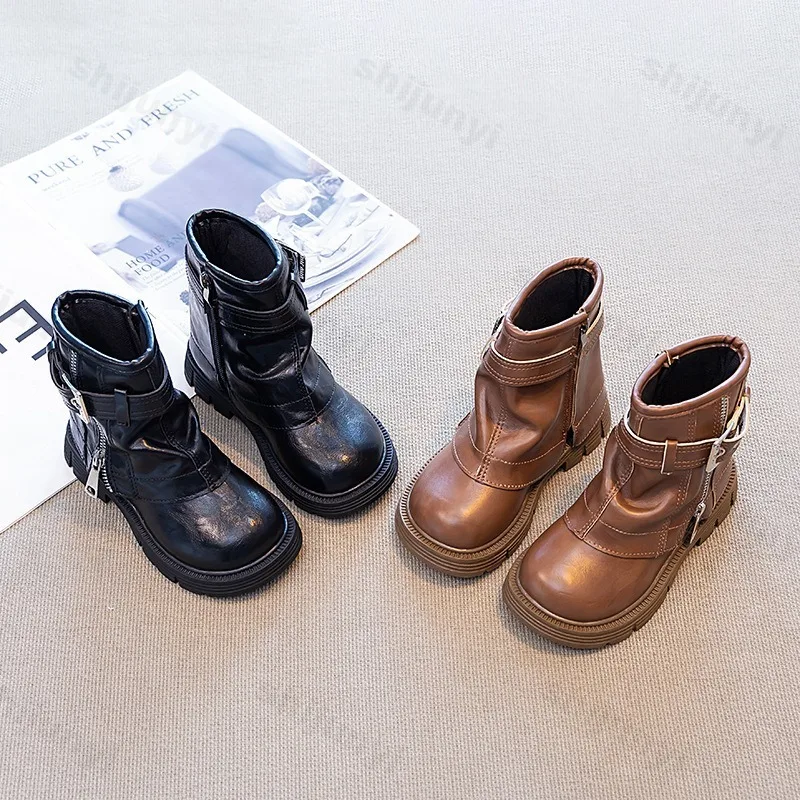 

Children Ankle Boots 2025 Autumn Winter Girls Soft-sole Non-slip Zipper Short Boots Kids Outdoor Comfort Fashion Princess Boots