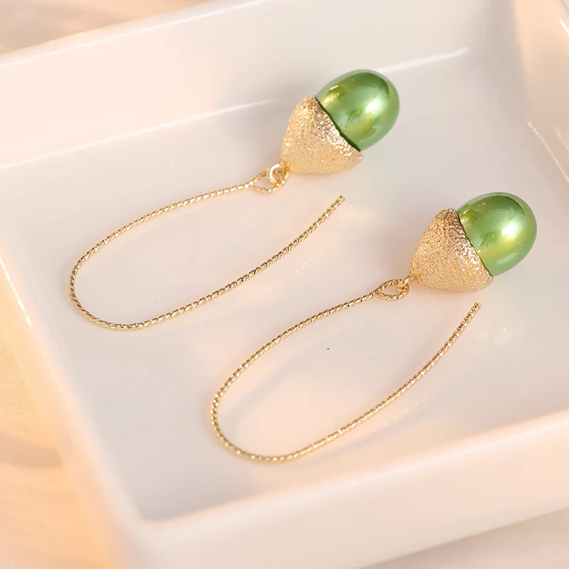 Retro Acorn Shaped Hanging Earrings Inlay Multi Color Gemstone Pendant Earrings For Women Daily Casual Jewelry Accessory view 5