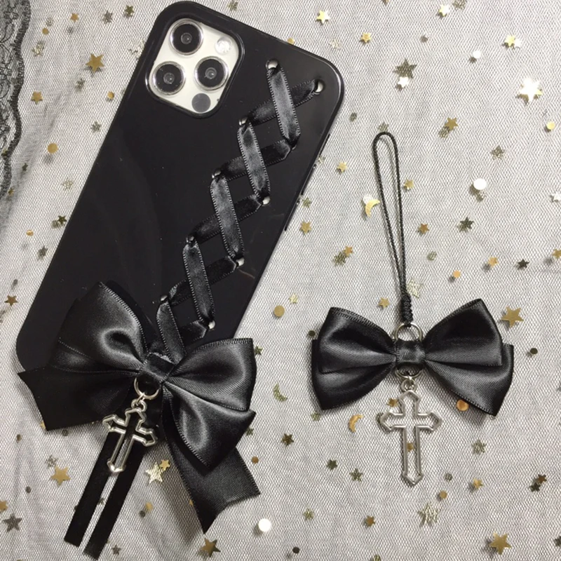 

Ballet Harajuku Y2K iPhone Case for 15 Pro Max Case Silicone for iphone 16 14 13 11 12 Pro Max Black Bowknot and Pendant