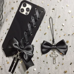 Ballet Harajuku Y2K iPhone Case for 15 Pro Max Case Silicone for iphone 16 14 13 11 12 Pro Max Black Bowknot and Pendant