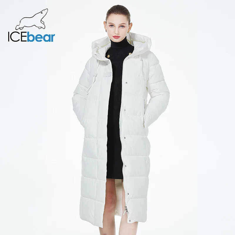 ICEbear 2023 Maxi Long quilted coat elegant thicken cotton jacekt winter woman clothes with hood GWD3915I