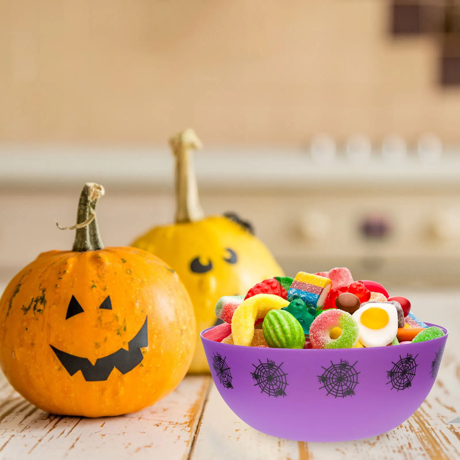 

3pcs Candy Bowls Pumpkin-Shaped Food-Grade Pp Salad Fruit Dessert Bowl Multipurpose Household Tableware Assorted Colors