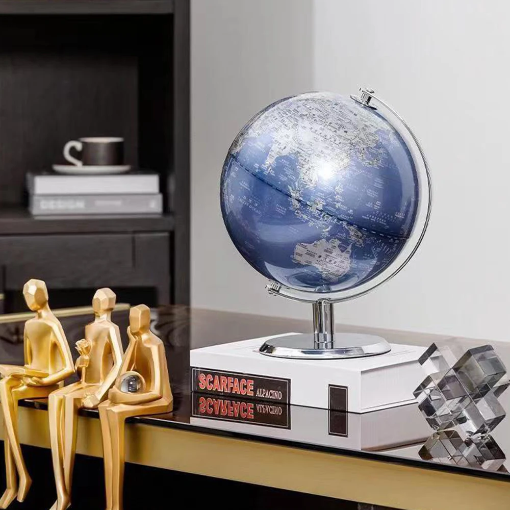 32X26CM Blauw Goud Roterende Globe Engels + Chinees Thuiskantoor Decoratie Europese Stijl Luxe Creatieve Ambachten Ornament Globe