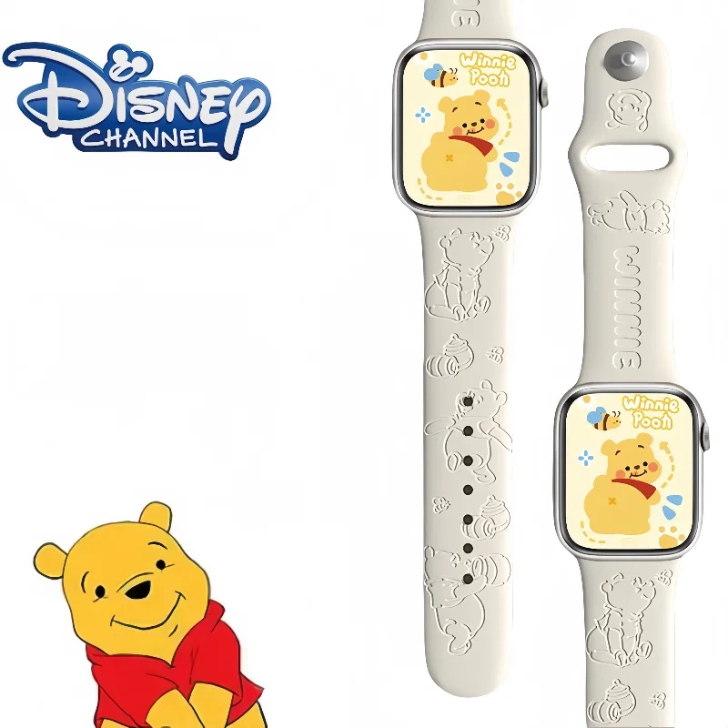 Часы Disney с медведем Пухом iWatch с Apple Apple Watch 8/7/6/5 поколения, милый мультяшный модный силиконовый сменный браслет S9