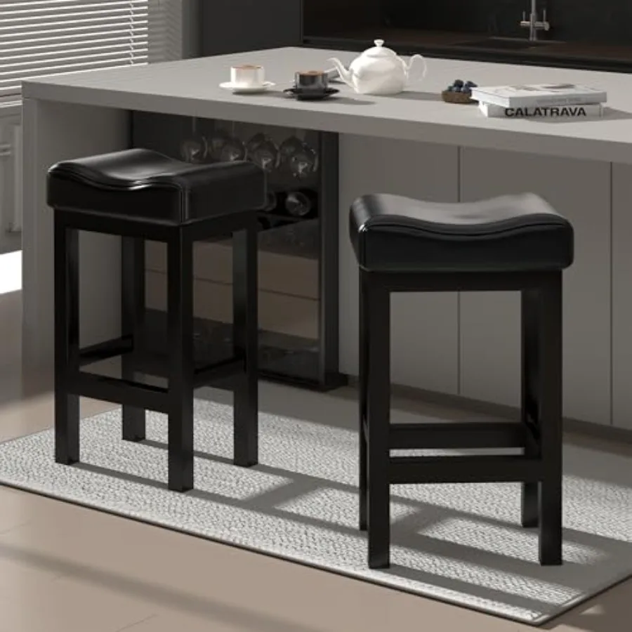 

Bar Stools Set of 2, 30 Inch Counter Height BarStools for Kitchen Island, Faux Leather Thick Saddle Seats and Heavy Duty Metal