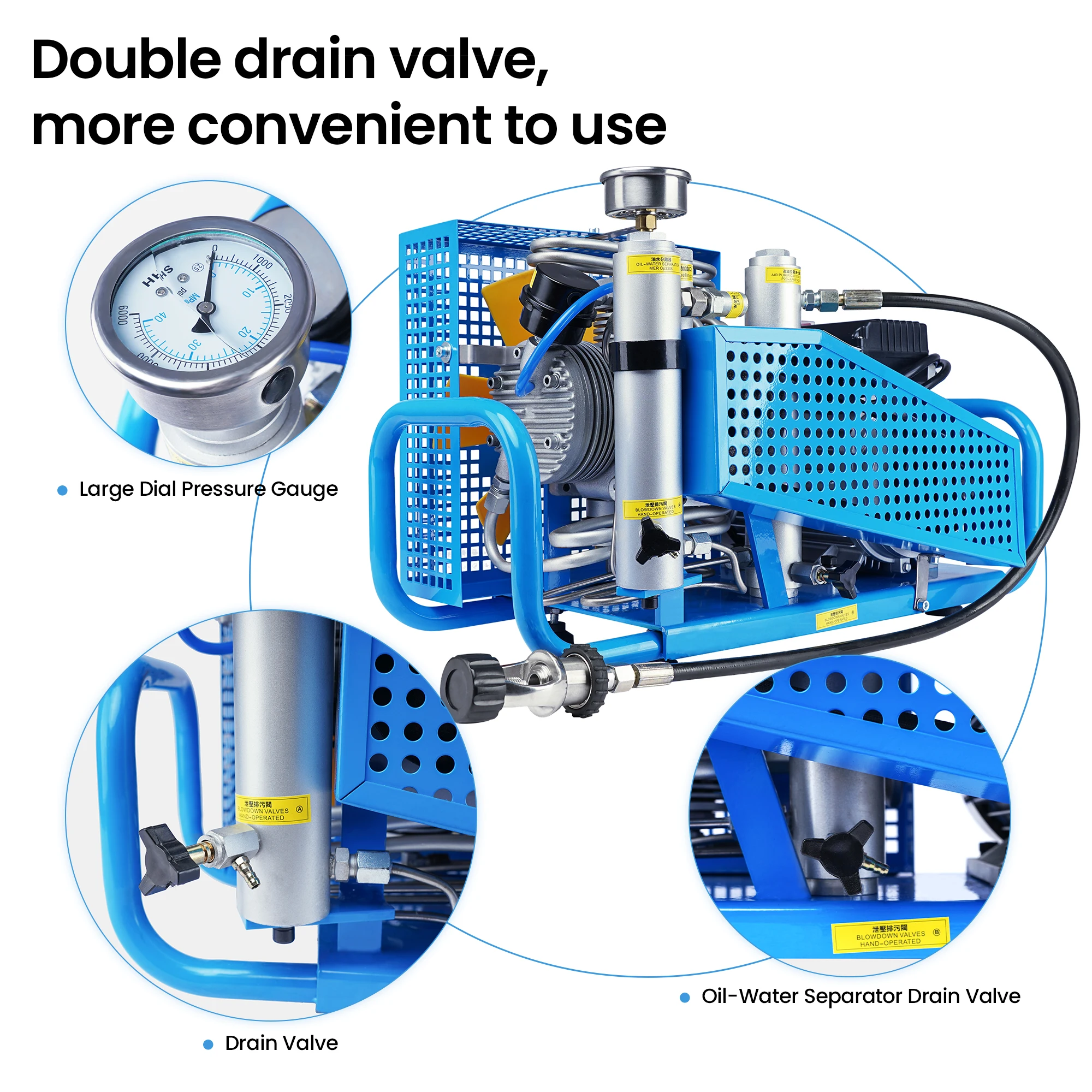 TUXING 300Bar 100L/min ダイビングPCPエアコンプレッサー 4500Psi高圧コンプレッサー PCPスキューバ充填用 0-12Lタンク TXESB041