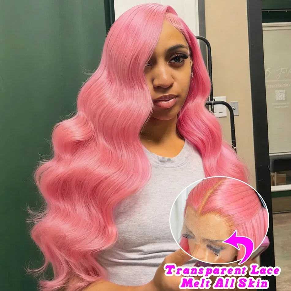 

28 INCH Pink Body Wave Human Hair 13x6 Hd Lace Frontal Wig Preplucked 13x4 Lace Front Pink Colored Wig Brazilan100% Human Hair