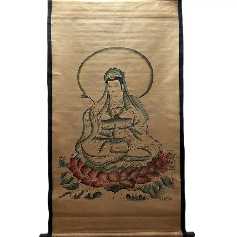 

China Old Scroll Middle Hall Hanging Celebrity Calligraphy and Painting Sitting Lotus Guanyin