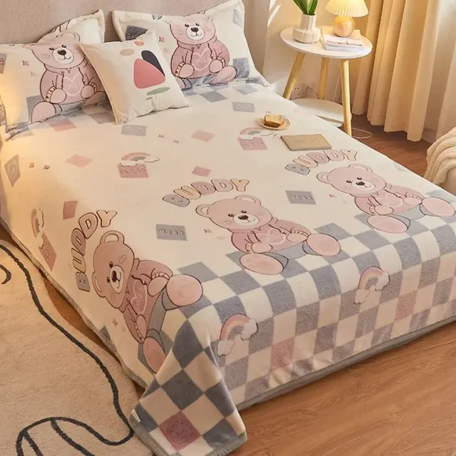 Aksamitne prześcieradło Cartoon Bear Zagęszczony zimowy ciepły koc Wersja narzuta na łóżko Queen King Narzuta na łóżko Home Decor Coverlid