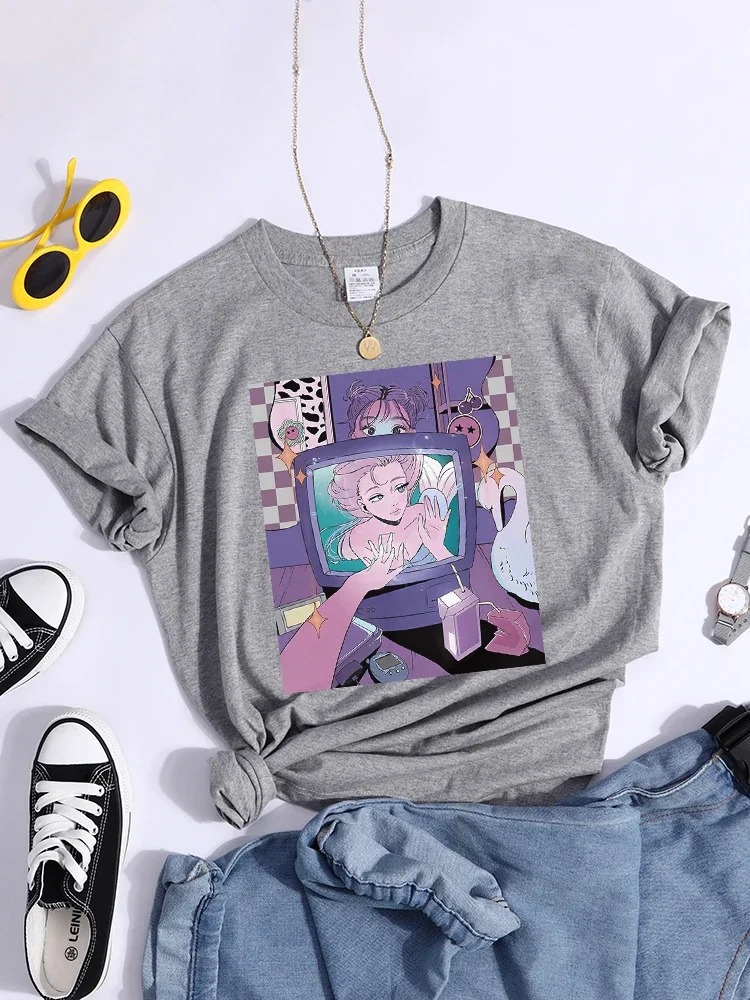 Syrenka księżniczka na Tv Tshirt Harajuku Vintage koszulki estetyczna moda T-Shirt kreatywność wygodne ubrania damskie