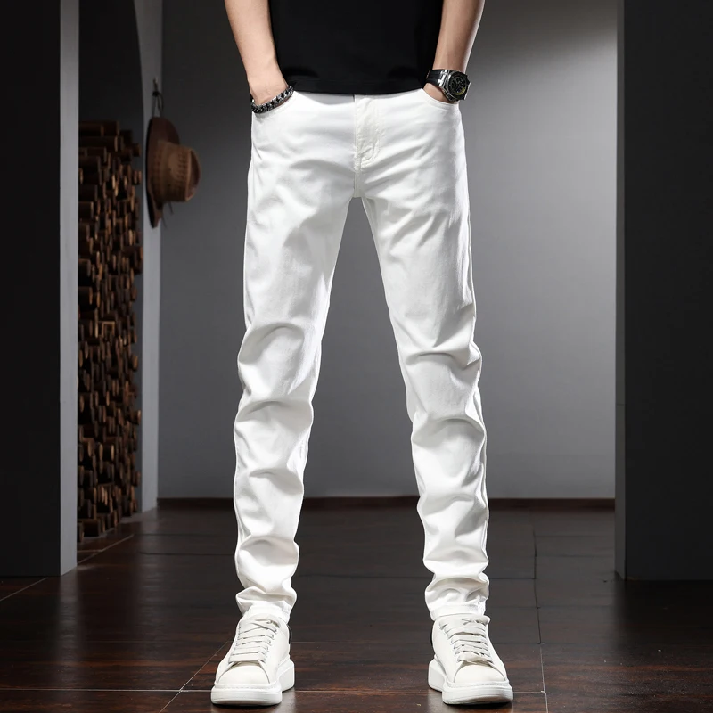 Summer Black Jeans Men Casual Slim Fit Straight Denim Pants Korean Style Simple Solid Color Trousers