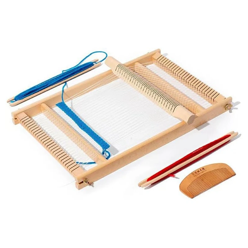 Weaving-Loom Kit, 15.6 Inch H X 9.85 Inch W Wooden Tapestry Looms, DIY Hand-Knitting Weaving Machine