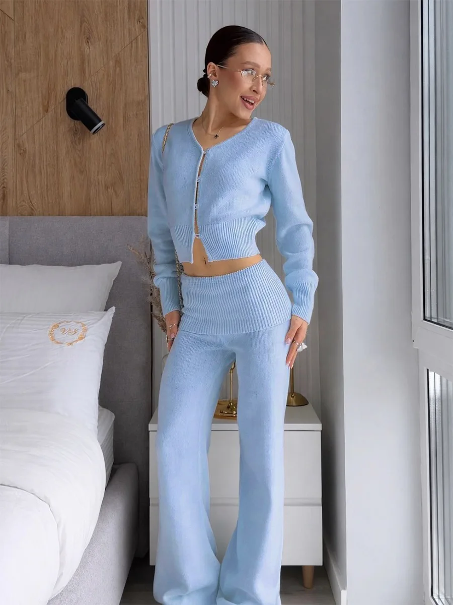 Autumn Winter Two Piece New Knit Cardigan Pants Set Loose  Casual Sweater Suit Women Thick Warm Soft Knitted Outfit