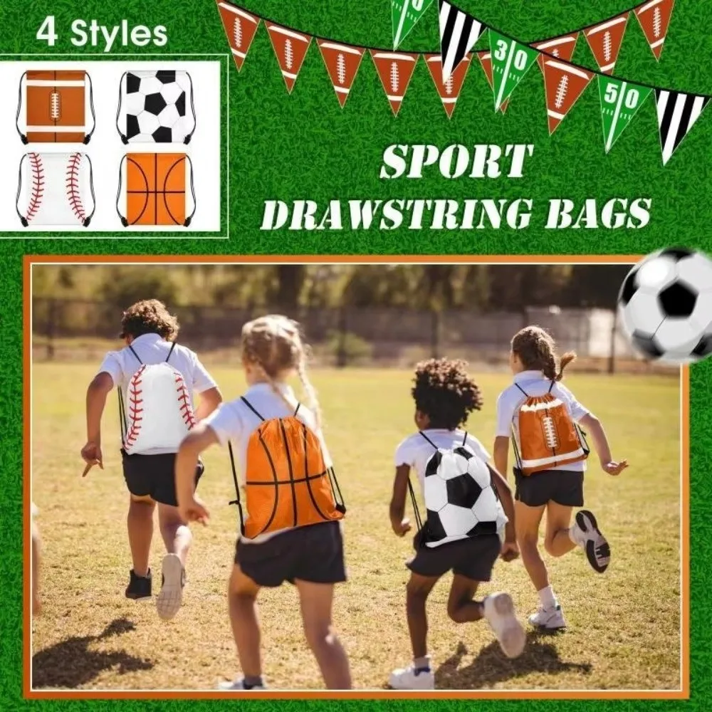 Polyester Drawstring Backpack Ball Pattern Hand Carry Sports Drawstring Bag Multi-Purpose Adjustable Backpack Storage Bag