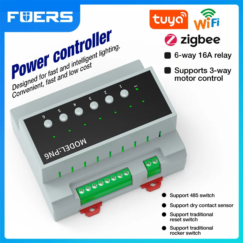 

Модуль релейного переключателя Tuya Smart Zigbee 6CH, модуль дистанционного управления прибором 110 В-240 В, 50 А, работает с Alexa Google Home