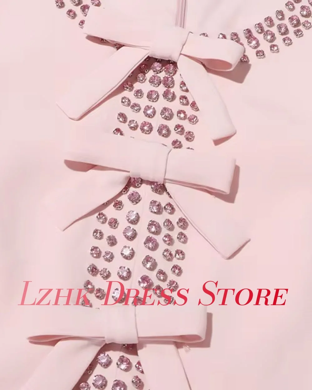 Personalizado de luxo cristal 3d arco jérsei a linha vestido de noite temperamento mangas curtas o pescoço chá comprimento vestidos de celebridades