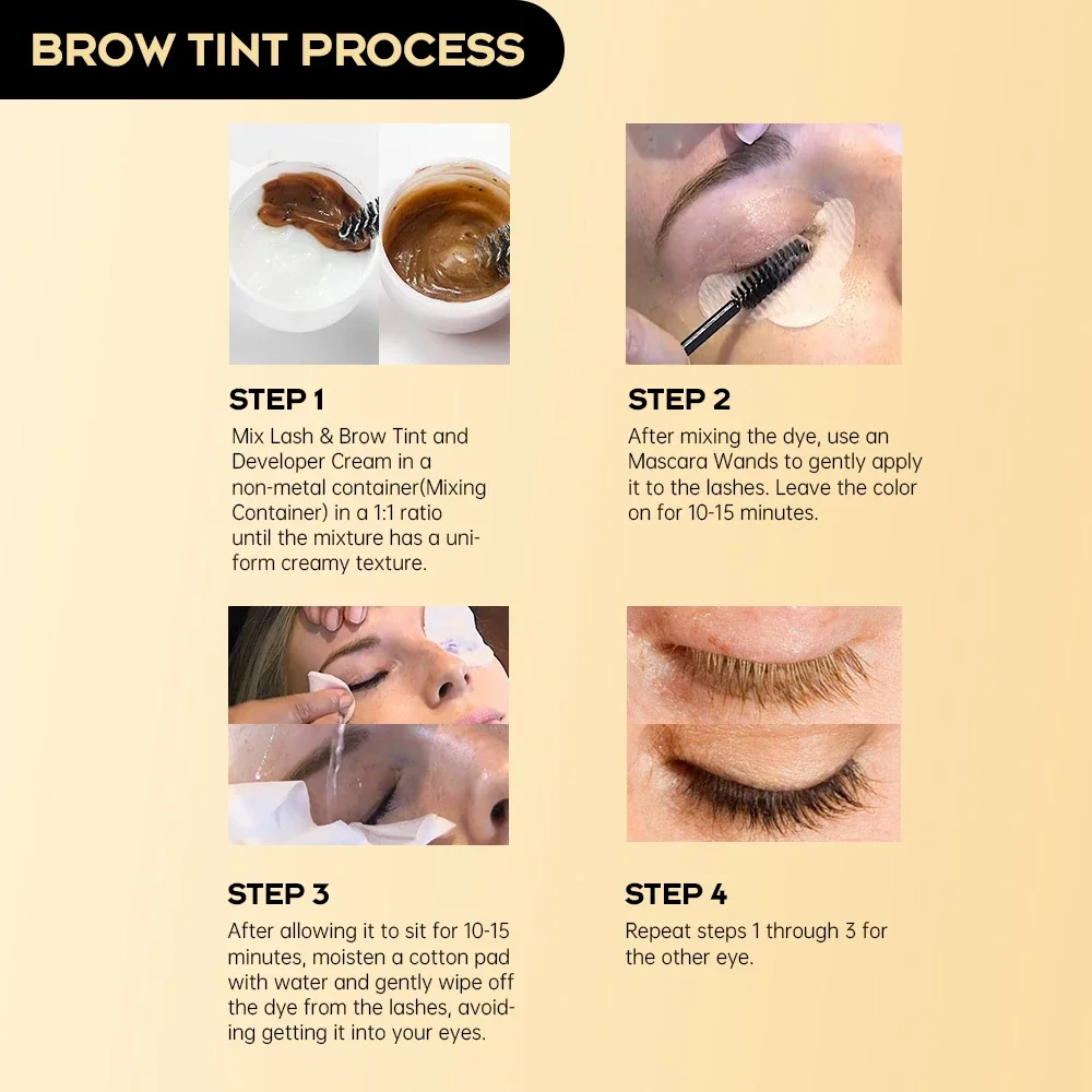 Gollee Eyebrow Tint Set 6ml Natural Classic Black Eyelash Brow Tint Kit Semi Permanent Lasting Brow Lash Tint Waterproof Set