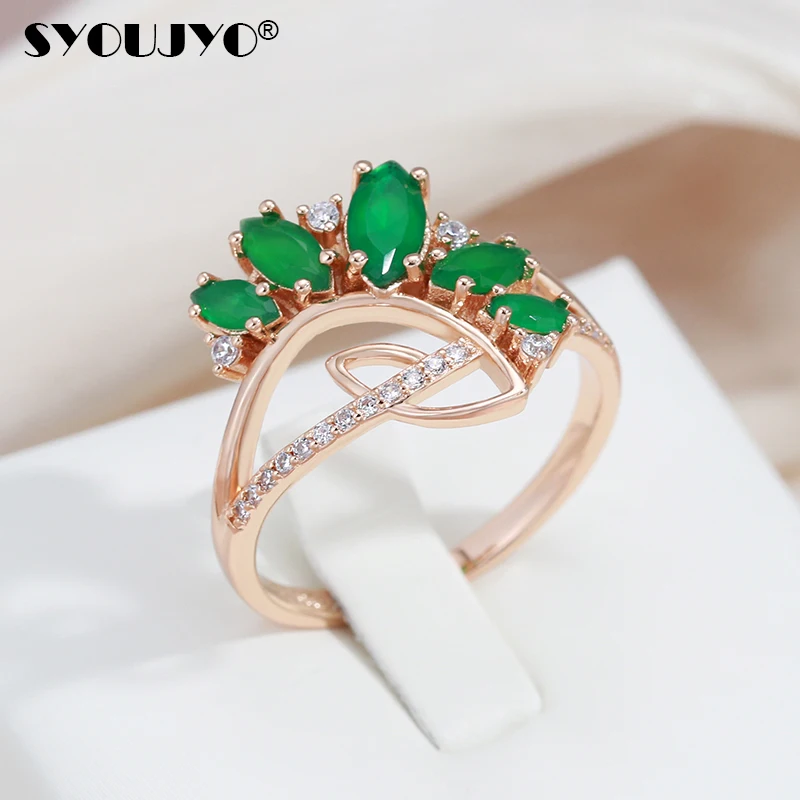 SYOUJYO Dark Green Zircon Brass Rings For Women Spring Outdoor Luxury Jewelry