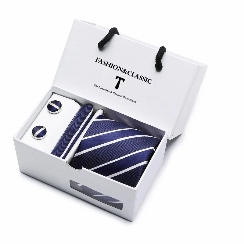 Heißer Verkauf Schwarz Paisley Krawatte Einstecktuch Manschettenknöpfe Set Für Männer Formale Luxus Hochzeit Gravatas In Geschenk Box – Detail 5