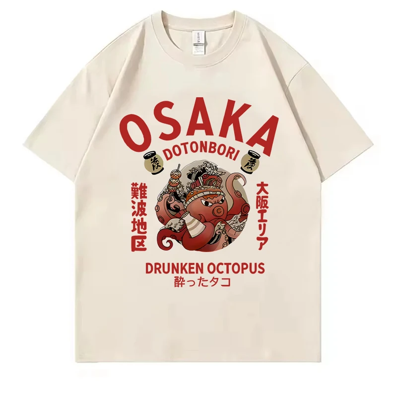Vintage Osaka Dotonbori Funny Graphic T-Shirt 90s Japanese Drunken Octopus Harajuku T-shirts Men Women Oversized Cotton T Shirt