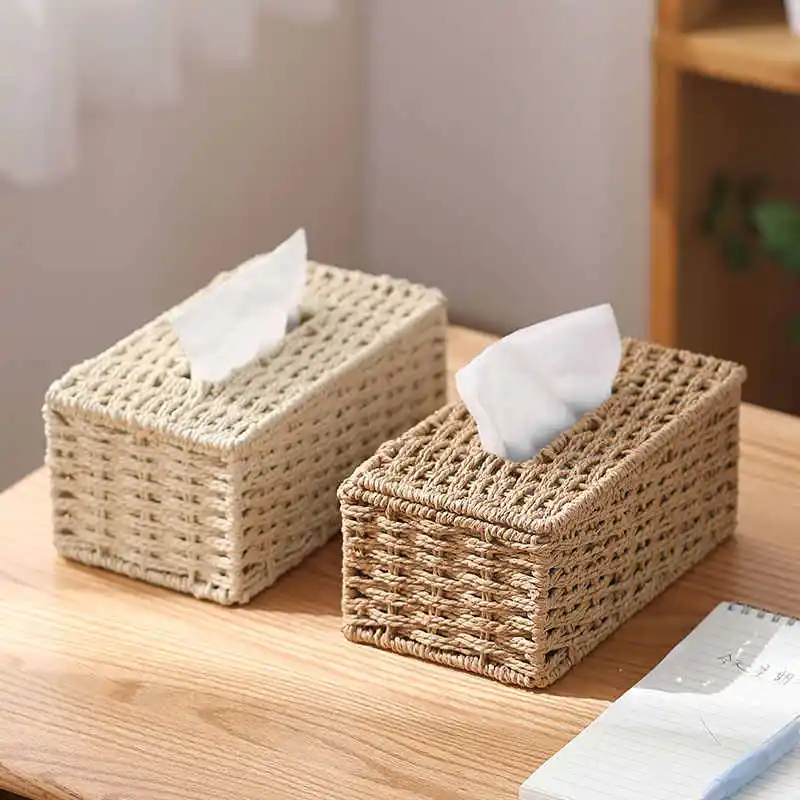 Neue Gewebte Tissue Box Nachahmung Rattan Gewebt Gras Tissue Lagerung Box Luxus Seidenpapier Halter Hause Wohnzimmer Tisch Dekoration
