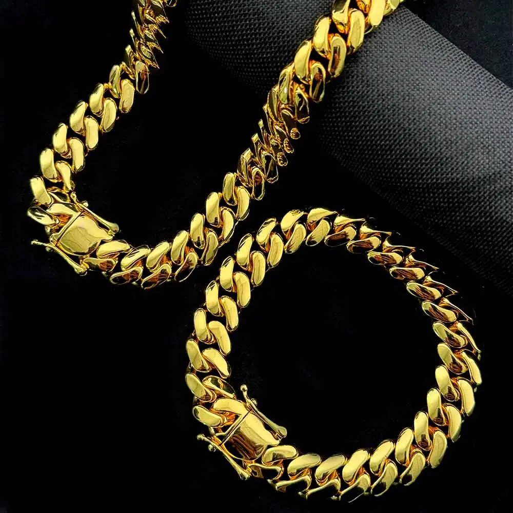 

8mm 14K Gold Plating Cuban Chain Iced Out Necklace Cool Hiphop Copper Alloy Cuban Link Chain