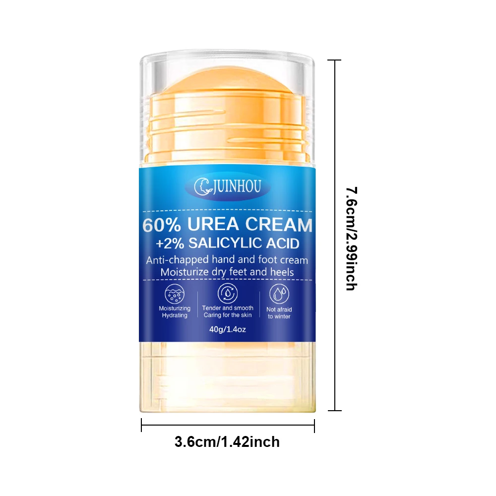 JUINHOU 40g Fußpflegestift 60% Urea 2% Salicylsäure Exfoliation und Hornhautentfernung Tragbare Pflege für trockene, rissige Fersen Pediküre-Pflege – Detail 13