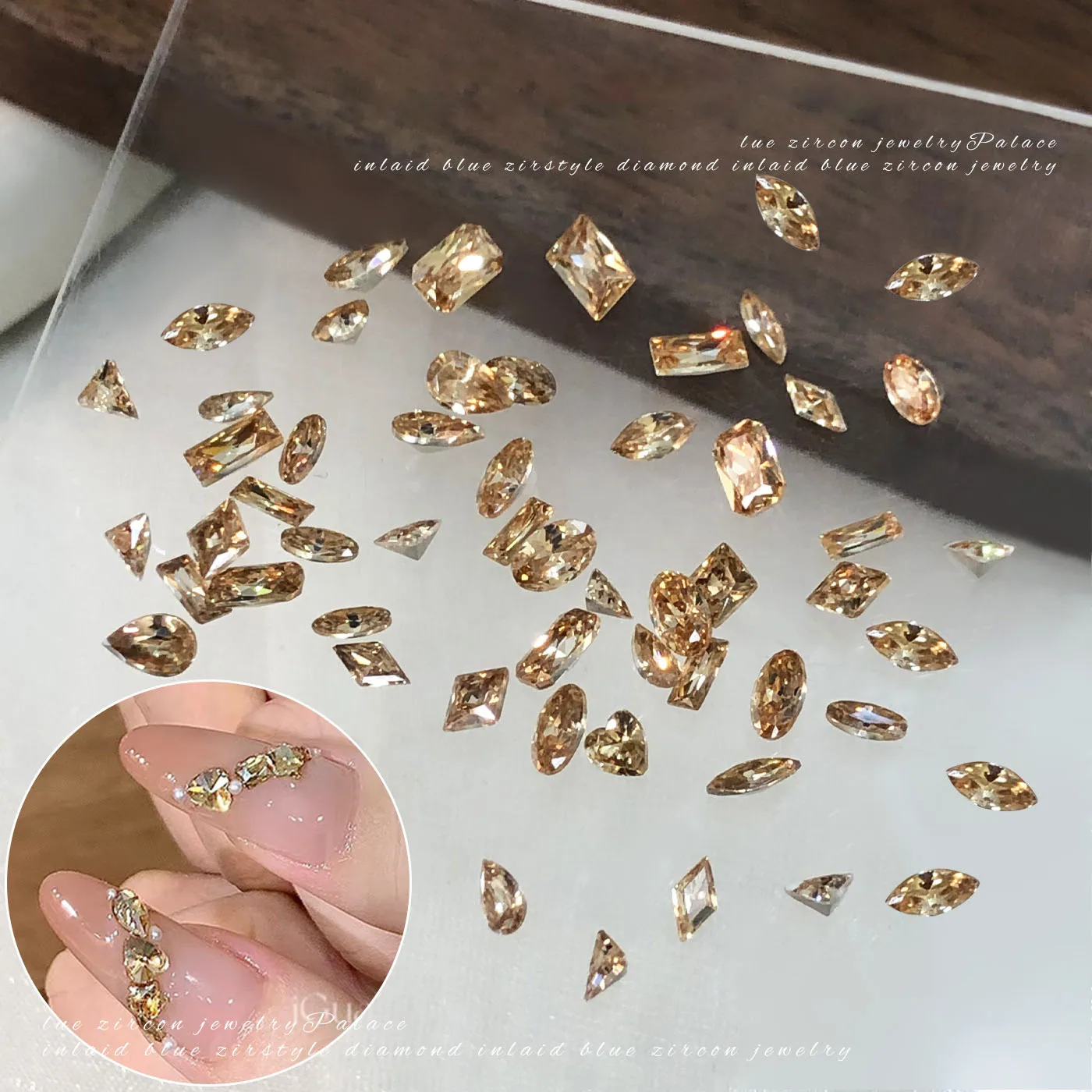 20pcs/jar 5A Zircon Nail Art Rhinestones Champagne Pointed Bottom Sparkling Inverted Edge Zircon Nail Decoration Accessories
