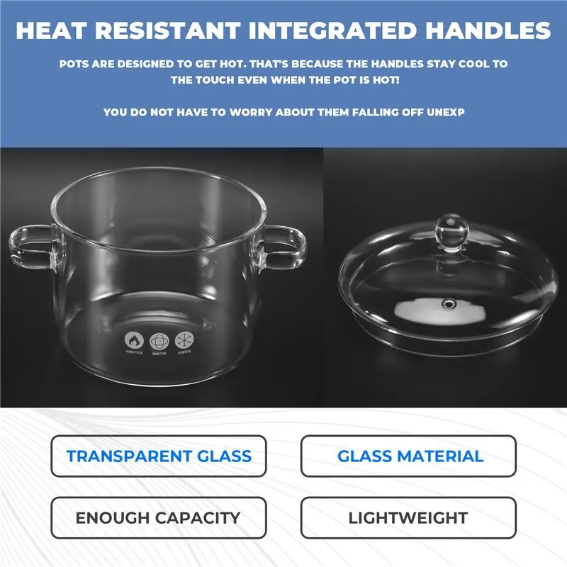 A20F-Glass Saucepan With Cover,Stovetop Cooking Pot With Lid And Handle Simmer Pot Clear Soup Pot High Borosilicate