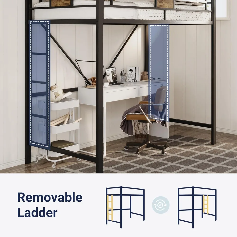 سرير علوي معدني مزدوج الحجم مع سلالم ودرابزين - أثاث موفر للمساحة لغرف النوم وغرف الأطفال والمسكن #6