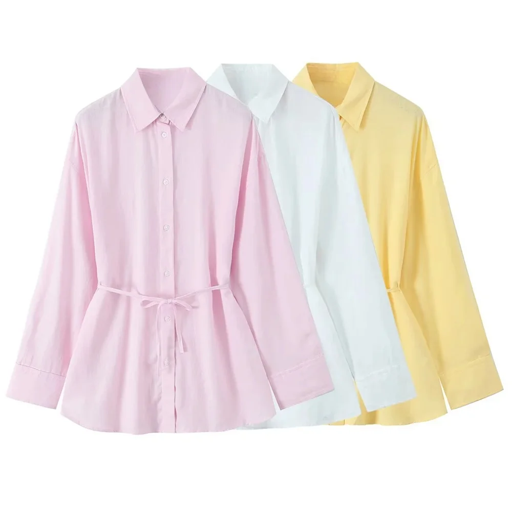 

PB&ZA2025basic style simple lapel long sleeve loose casual versatile comfortable shirt summer new women's clothing