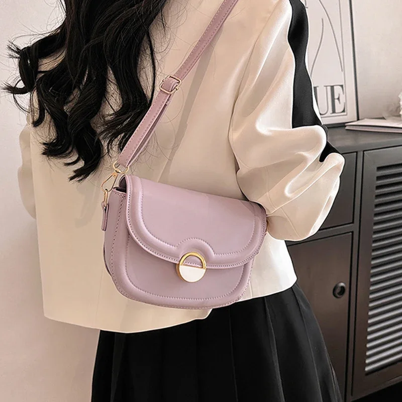 Retro Saddle Small Armpit Shoulder Bags For Women solid color Crossbody Flap Purse PU Leather Ladies Handbags Fashion square bag