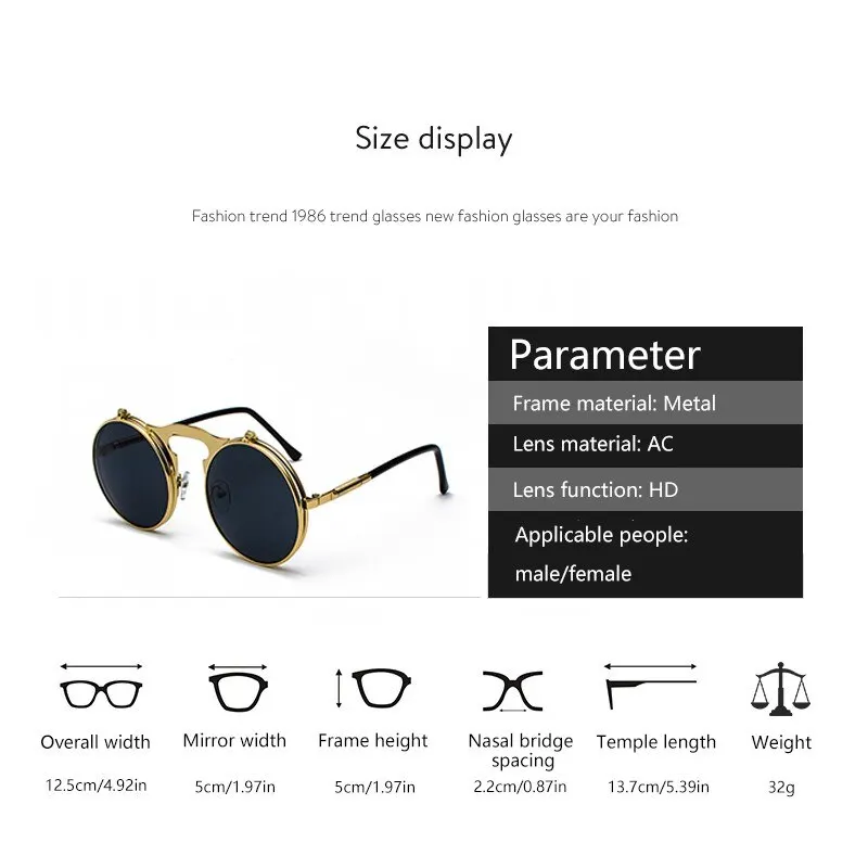 Men And Women Vintage Polarized Sunglasses UV Protection Anti Glare Fashion Retro Steampunk Round Metal Sun Glasses