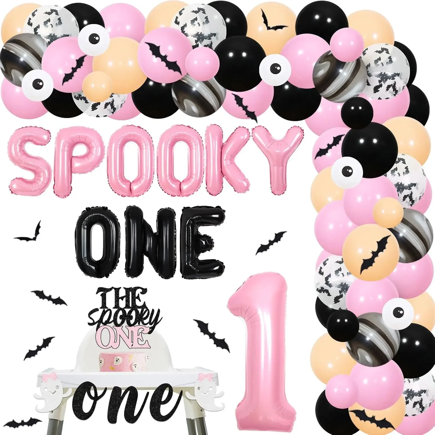 Cheereveal Spooky One Halloween 1st Birthday Party Decorations Pink Apricot Balloon Garland Arch Kit Ghost One High Chair Banner