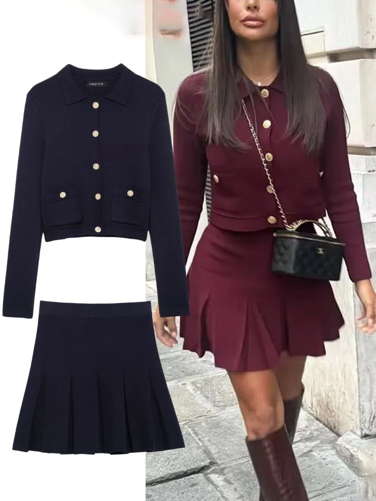 Hh Elegant Knitted Jacket Skirt Suits