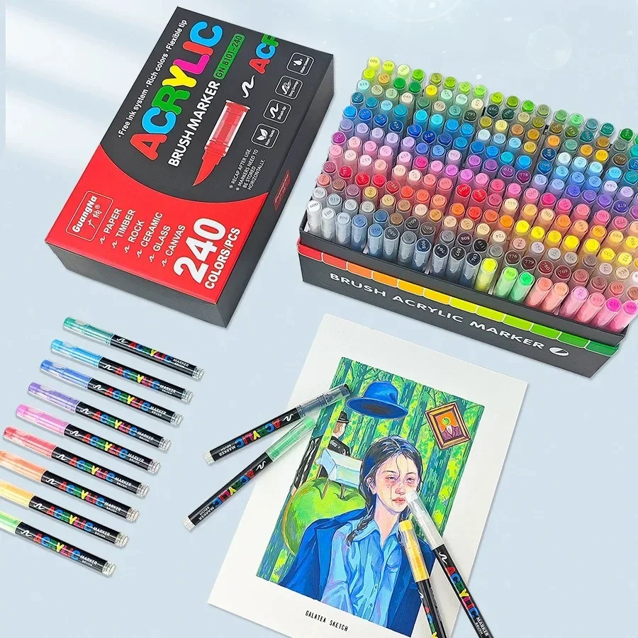 GUANGNA 360-12色 GuangNaセット アクリル絵の具マーカー ブラシチップ